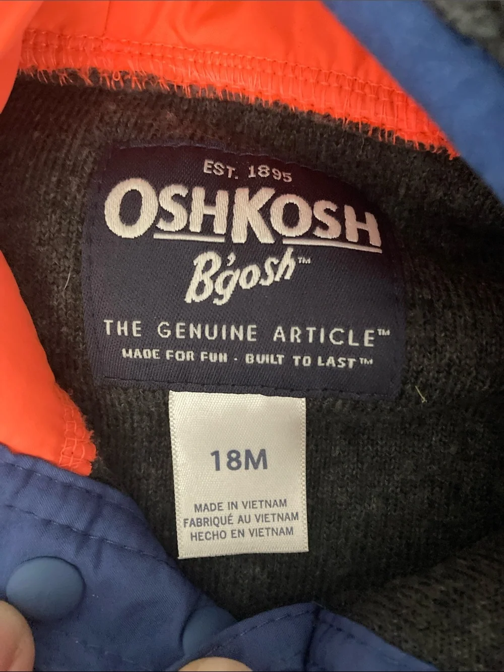 OshKosh B'gosh Charcoal, Cream & Blue Hooded Sherpa Pullover
